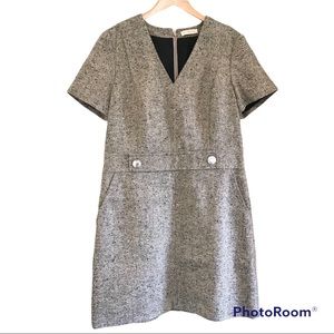 Tory Burch Size 14 Linen-Wool Button Accent Tweed Priscilla Dress